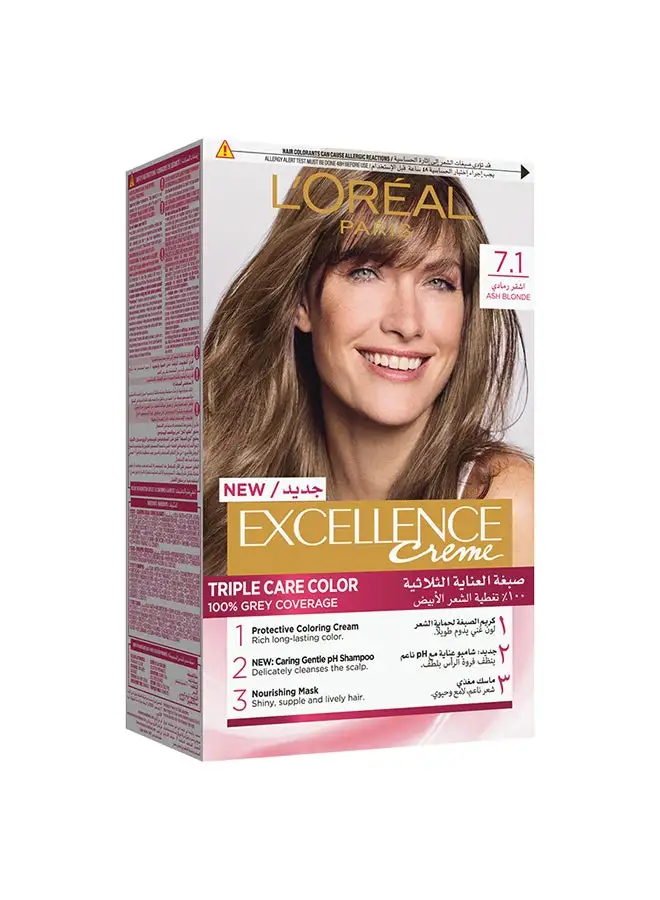 L'OREAL PARIS Excellence Crème Permanent Hair Color, 7.1 Ash Blonde