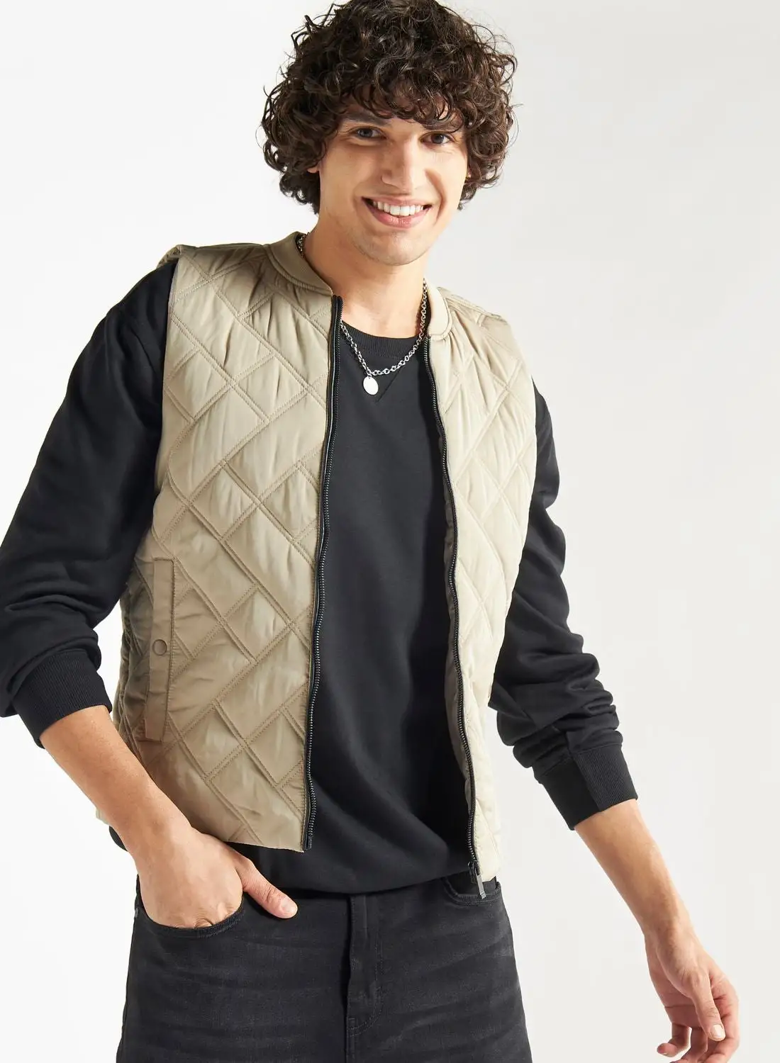 FAV Quilted Zip Through Bomber Jacket