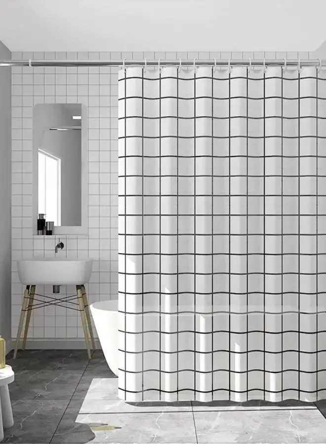 DECOREK Waterproof Printed Shower Curtain White/Black 180 x 180cm