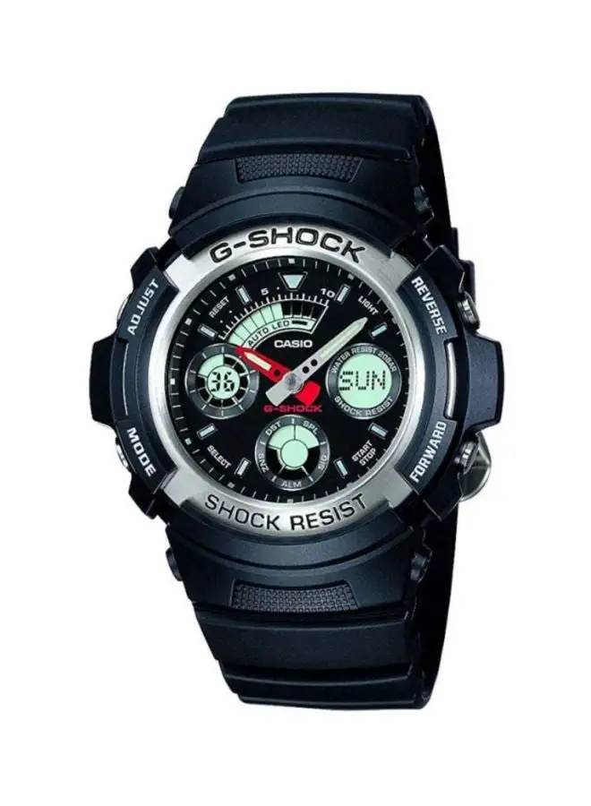 G-SHOCK ساعة يد رجالية دائرية الشكل بسوار راتنج أنالوج ورقمي مقاس 45 مم - أسود - AW-590-1ADR