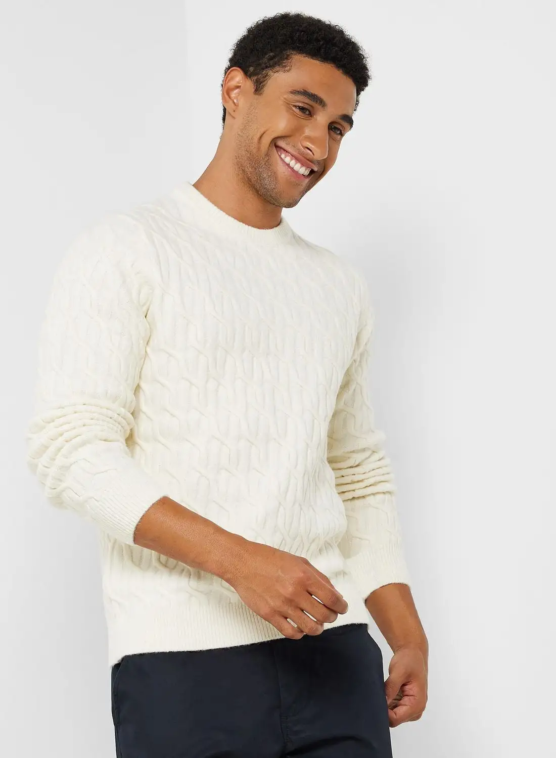 Mango Man Cable Knitted Crew Neck Sweater