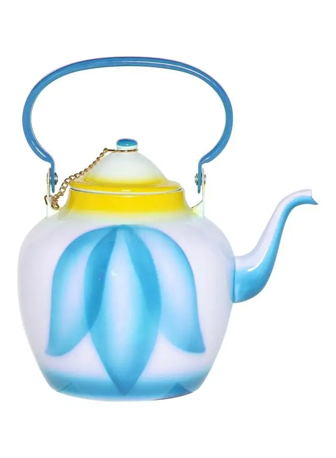 غلاية شاي السيف مطبوعة بالمينا باللون الأبيض/الأزرق