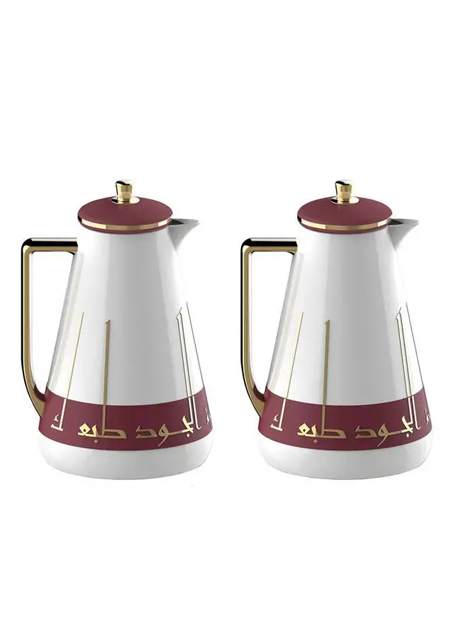 Alsaif 2-Piece Jood Coffee And Tea Vacuum Flask Set 1.0/1.0 Liter Dark Red