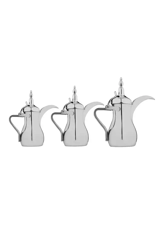 Alsaif 3-Piece Arabic Coffee Dallah Flask Set Chrome