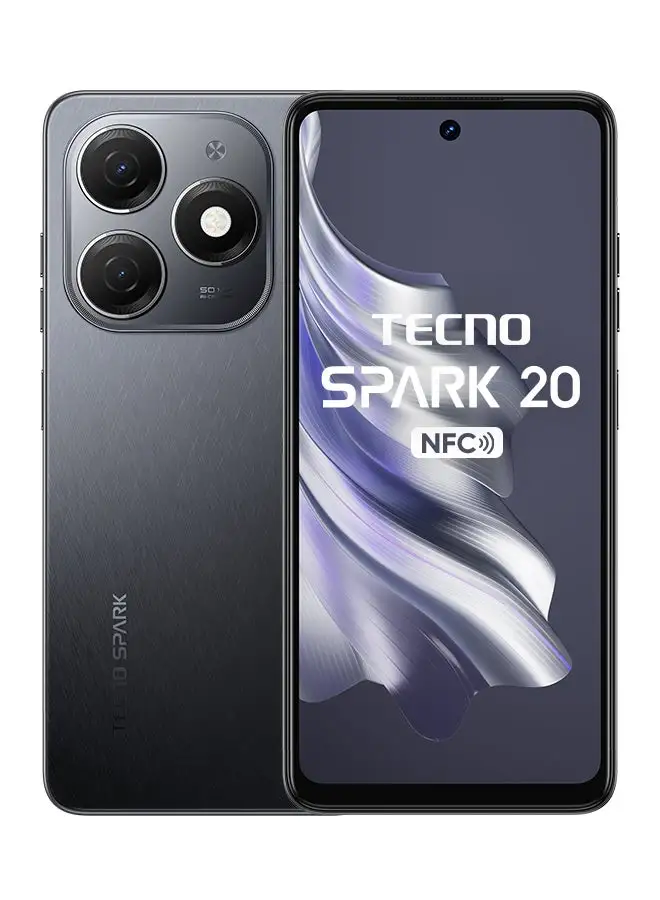 هاتف TECNO سبارك 20 ثنائي الشريحة بلون أسود جرافيتي وذاكرة وصول عشوائي (RAM) سعة 8 جيجابايت وذاكرة داخلية 256 جيجابايت يدعم تقنية 4G - إصدار الشرق الأوسط