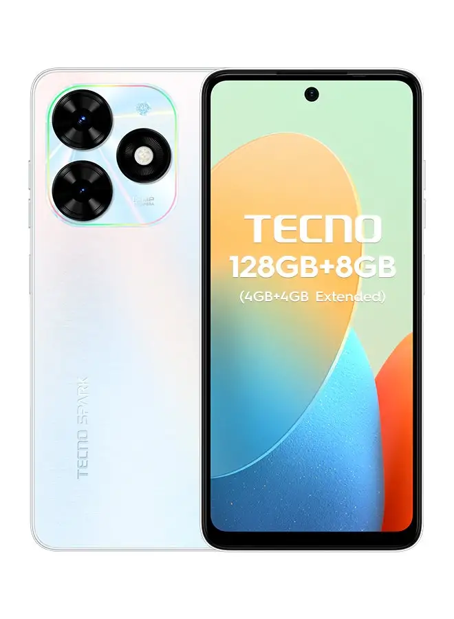 TECNO Spark Go 2024، ثنائي الشريحة، أبيض غامض، 4+4 جيجا بايت رام، 128 جيجا بايت، 4G - إصدار الشرق الأوسط