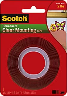 Scotch Permanent Clear Mounting Tape, Holds up to 2 lbs, 1 in. x 60 in, 1 Roll