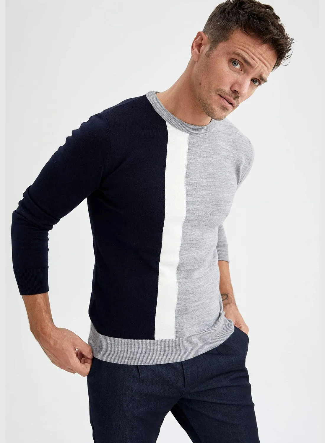 DeFacto Slim Fit Block Colour Knitted Jumper