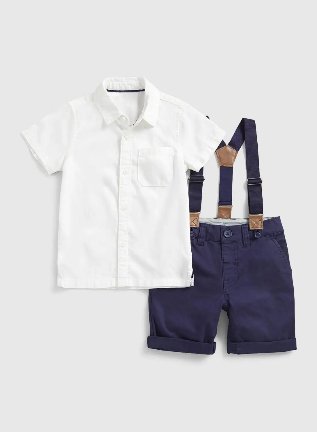 mothercare Infant Essential Shirt With Shorts & Braces Set