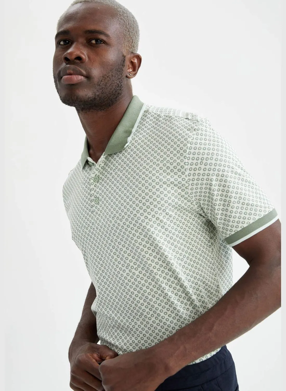 DeFacto Slim Fit Patterned Short Sleeve Polo Shirt