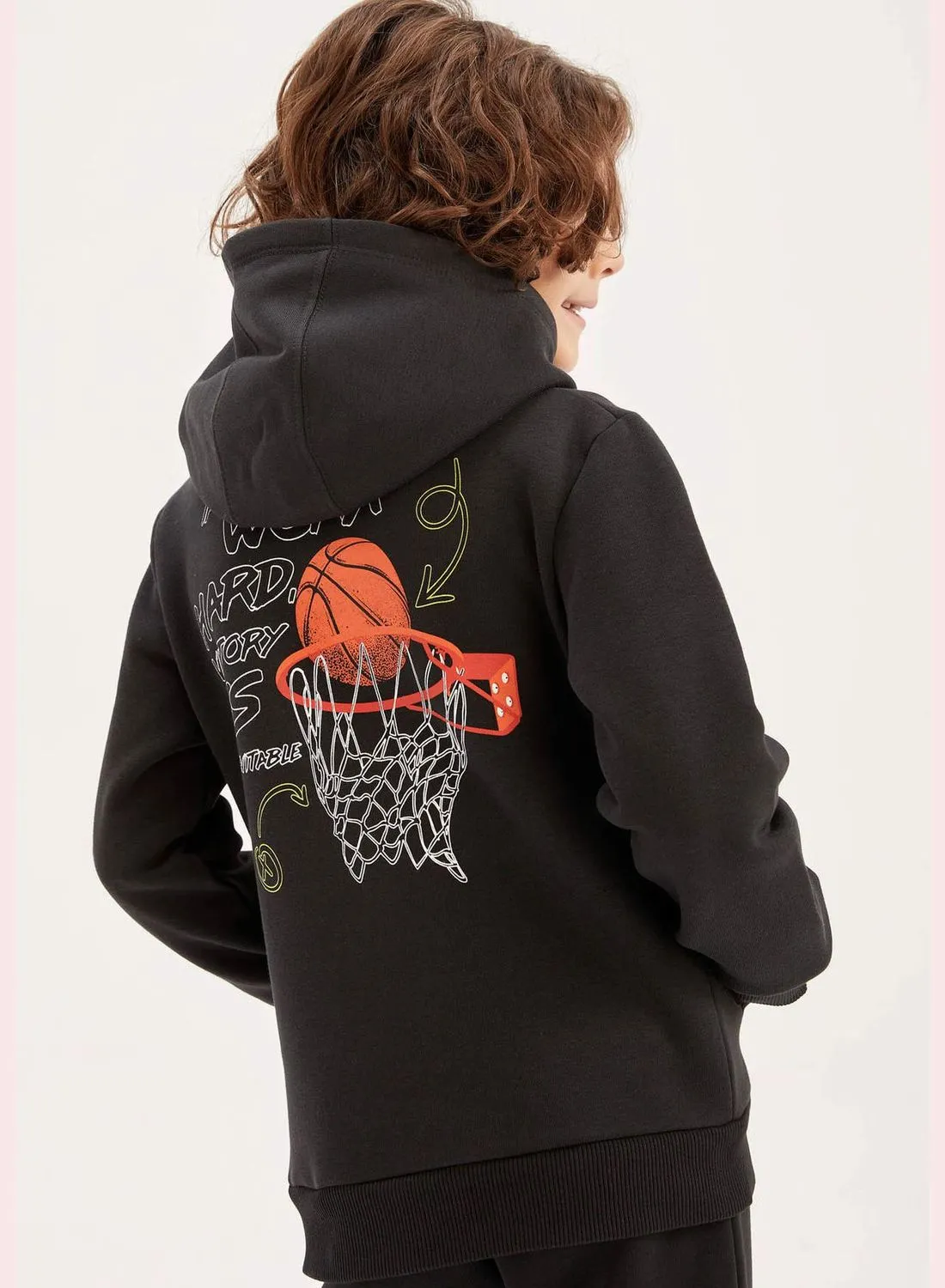 DeFacto Long Sleeve Basketball Print Hoodie & Sweatpants Set