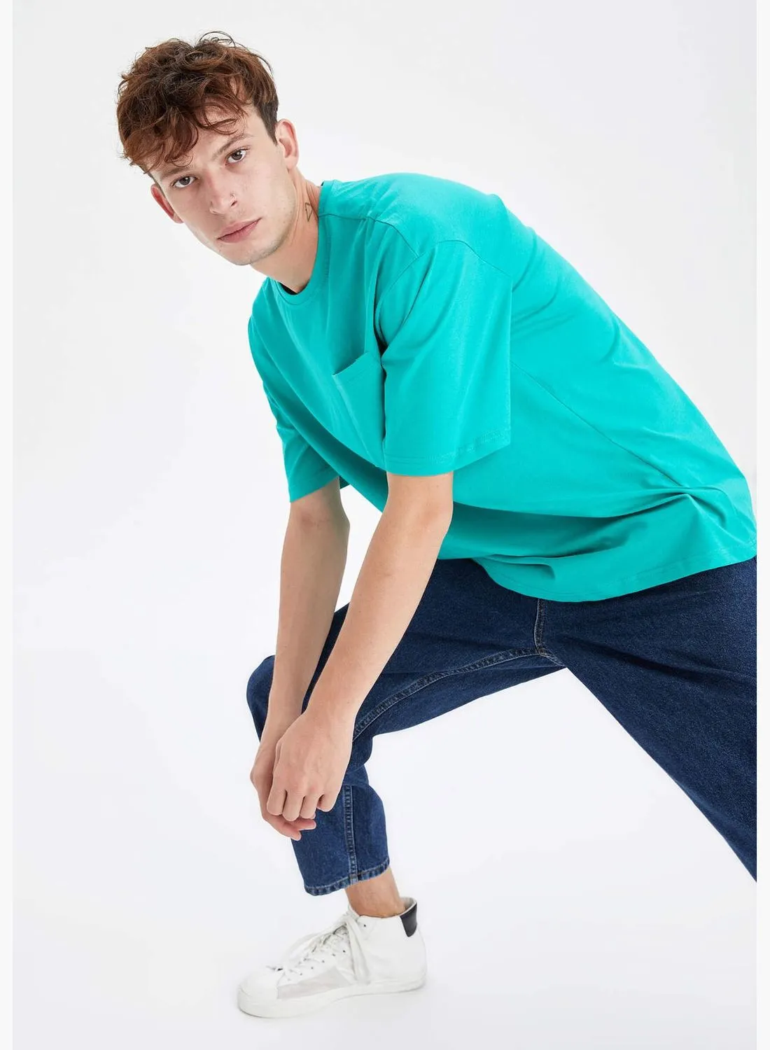 DeFacto Oversize Fit Short Sleeve Knitted T-shirt with One Pocket