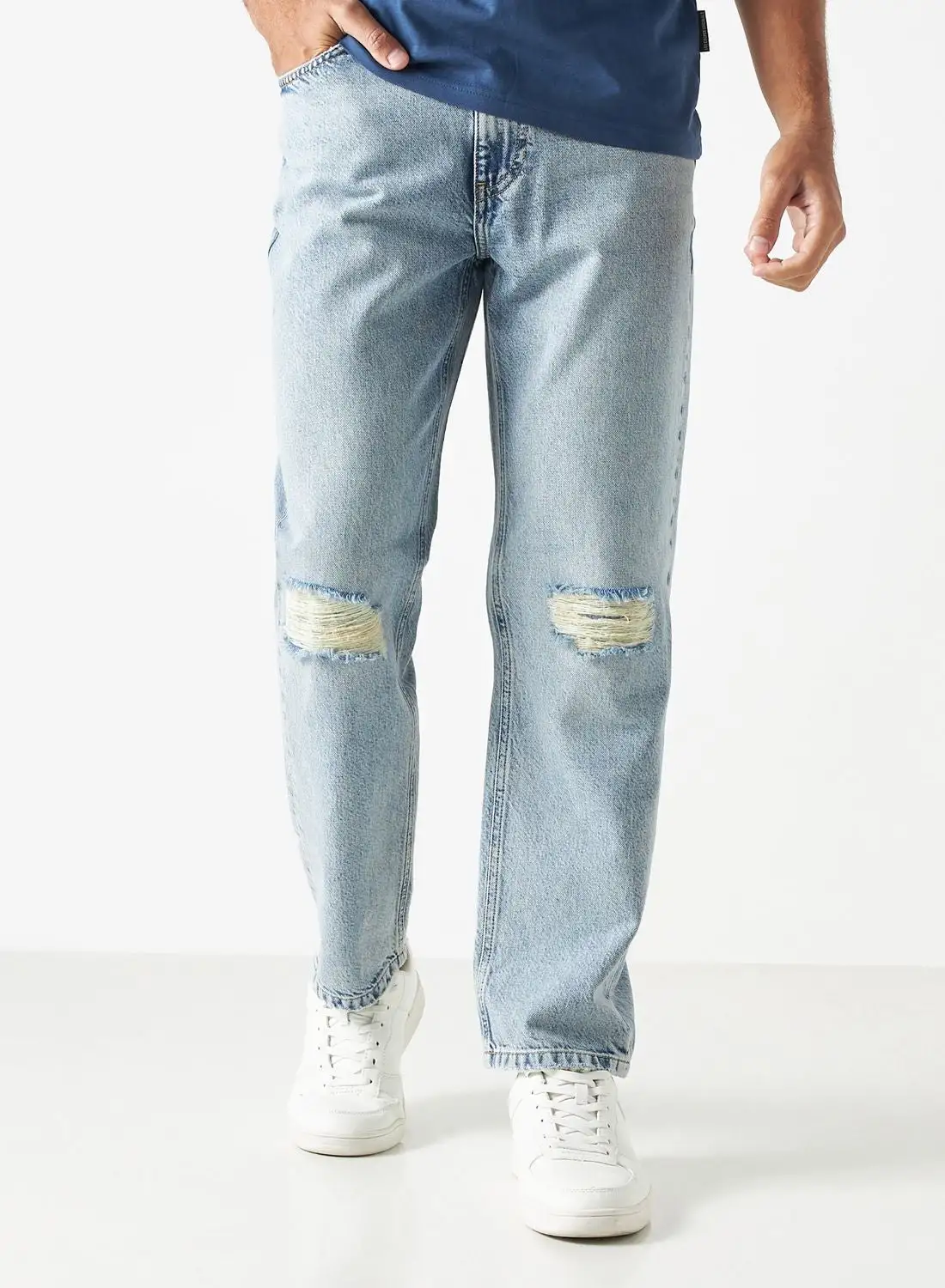 Lee Cooper Light Wash Straight Fit Ripped Jeans
