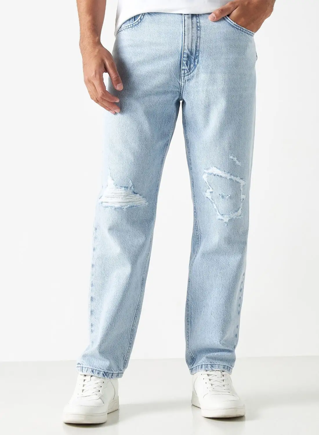 Lee Cooper Light Wash Straight Fit Ripped Jeans