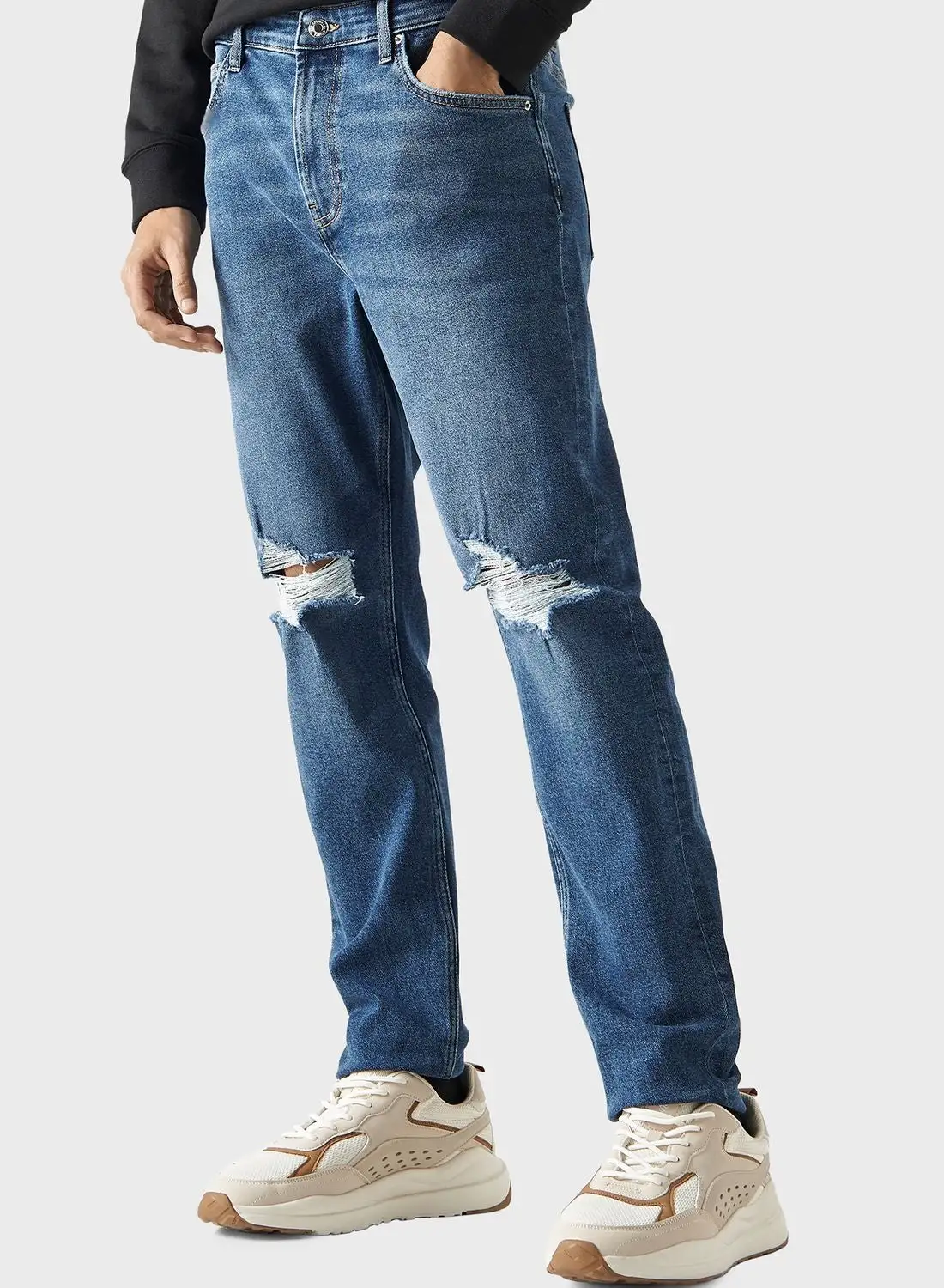 STARTER Straight Fit Rinse Wash Ripped Jeans
