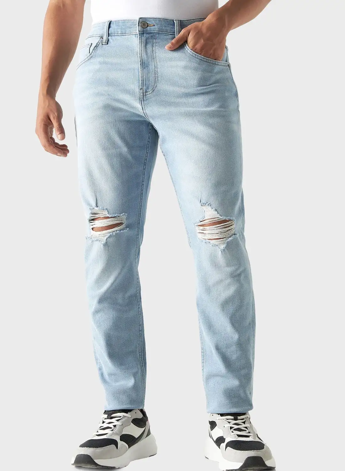 STARTER Straight Fit Light Wash Ripped Jeans