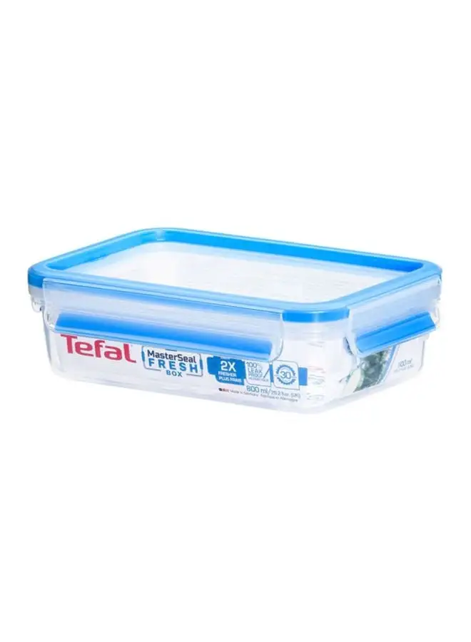 حاوية تخزين طعام بلاستيكية مستطيلة الشكل من تيفال ، شفاف / أزرق ، 0.8 لتر