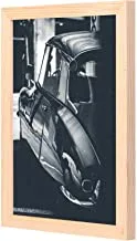 سيارة لووا متوقفة بجانب لوحة جدارية للمبنى مع لوحة خشبية مؤطرة جاهزة للتعليق للمنزل ، غرفة النوم ، غرفة المعيشة والمكتب ، ديكور المنزل مصنوع يدويًا ، لون خشبي 23 × 33 سم من LOWHA