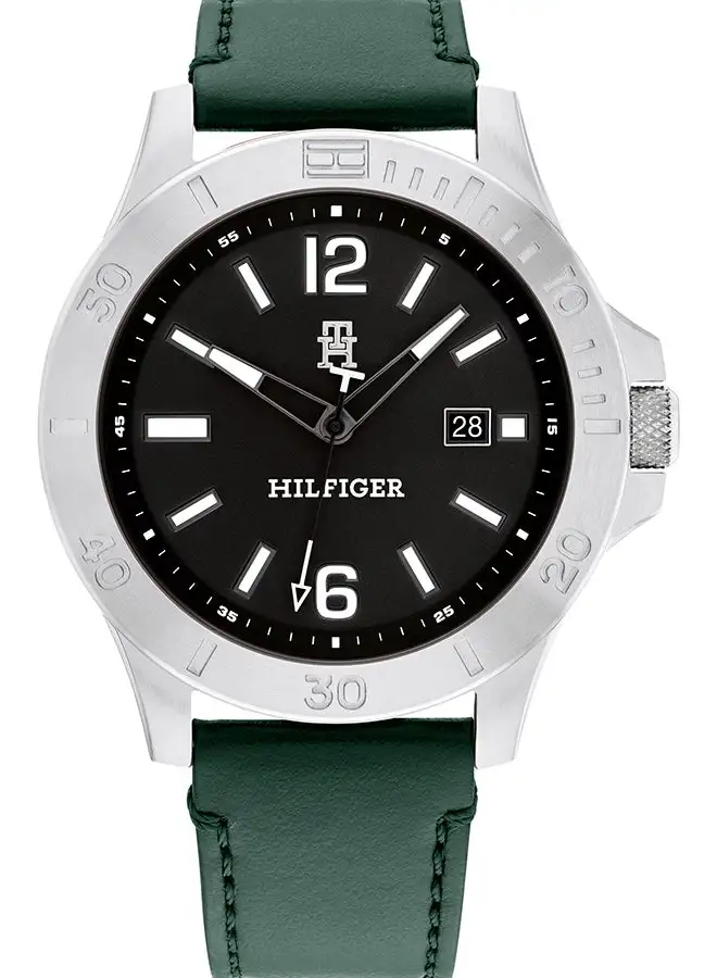 TOMMY HILFIGER Men's Analog Round Shape Leather Wrist Watch 1710531 - 46 Mm