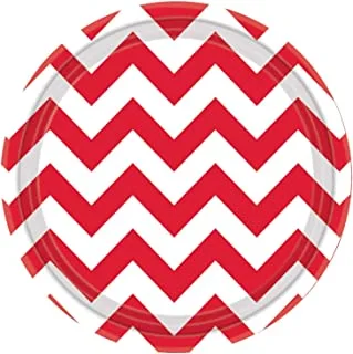 Apple Red Chevron Round Party Paper Plates 7in 8pcs