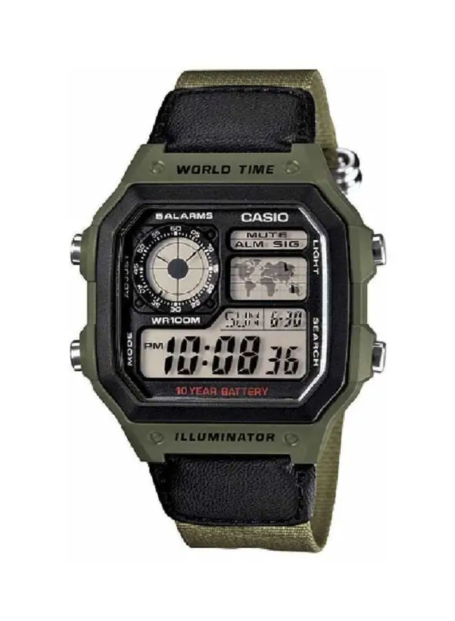 كاسيو ساعة رقمية شبابية للرجال AE-1200WHB-3B - 39 ملم - أخضر/أسود