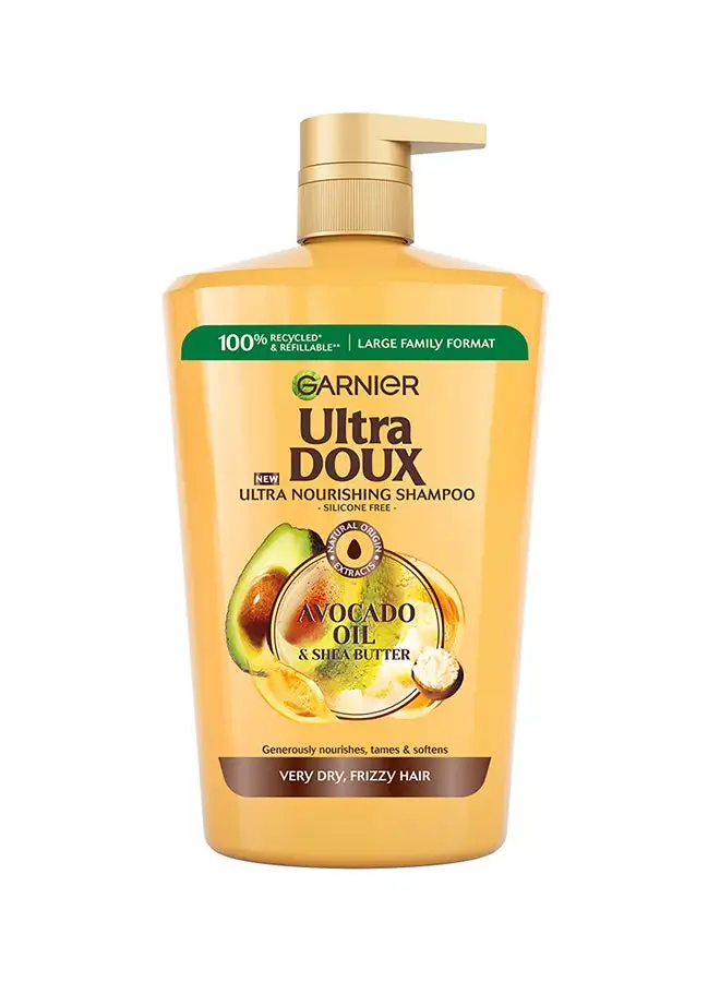 Garnier Ultra Doux Avocado Oil And Shea Butter Nourishing Shampoo For Frizzy or Dry Hair, 1000 ml