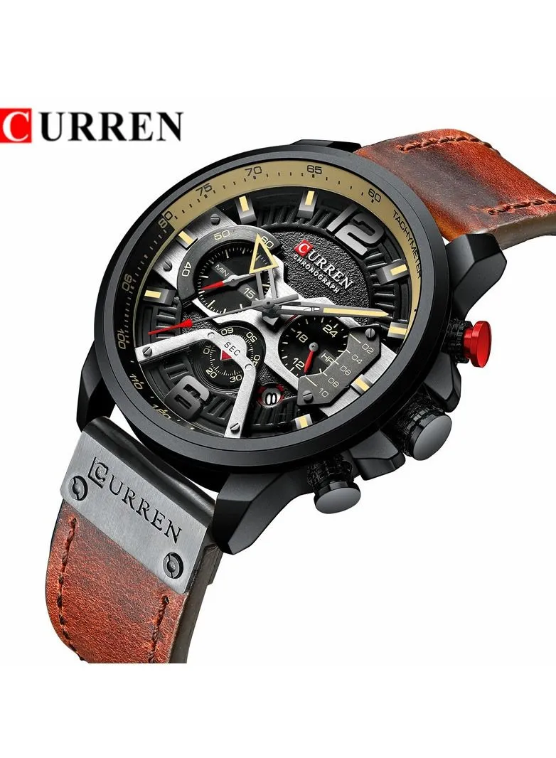 CURREN Men's PU Leather Chronograph Watch-8329-48mm