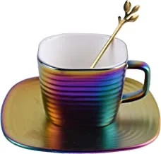 3-Piece Fine Bone Ceramic Cup & Saucer Set With Spoon-Rainbow color