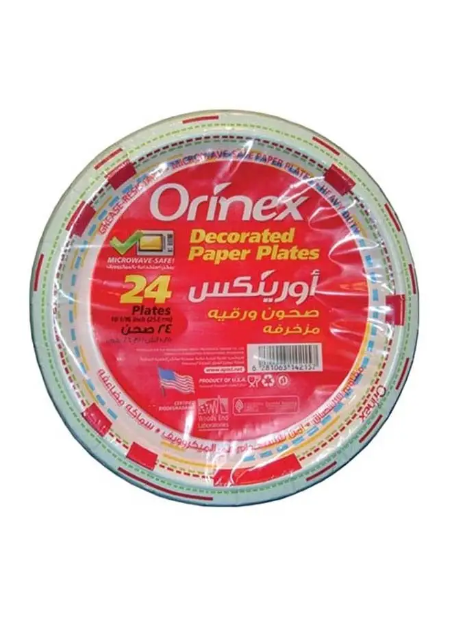 Orinex 24-Piece Decorated Paper Plates Set White 10.25inch