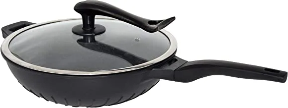 Non Stick Wok Fry pan With Stand Lid 32 Cm-Black, Mixed Material