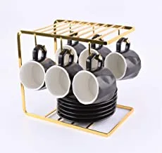 13-Piece Ceramic Tea Cup And Saucer Set With Stand Black/White