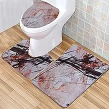 3 -Set Bathroom Anti-Slip Pedestal Rug + Lid Toilet Cover + Bath Mat