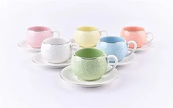 طقم أكواب وصحون شاي سيراميك متعدد الألوان مكون من 12 قطعة مع حامل