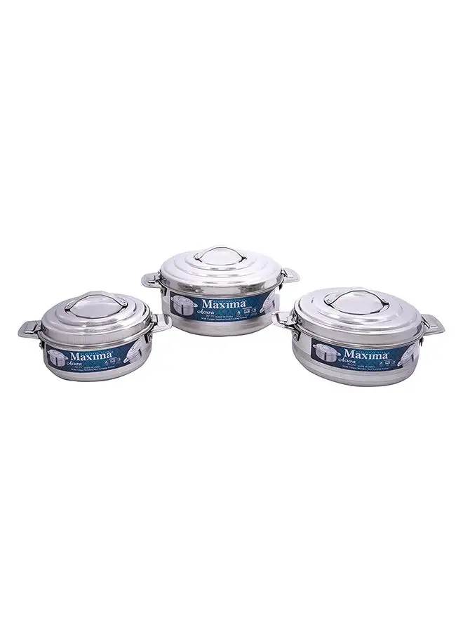 Maxima Maxima 3PCs Stainless-Steel Hotpot With Two Handles | Insulated Bowl Great Bowl for Holiday & Dinner | Keeps Food Hot & Fresh for Long Hours