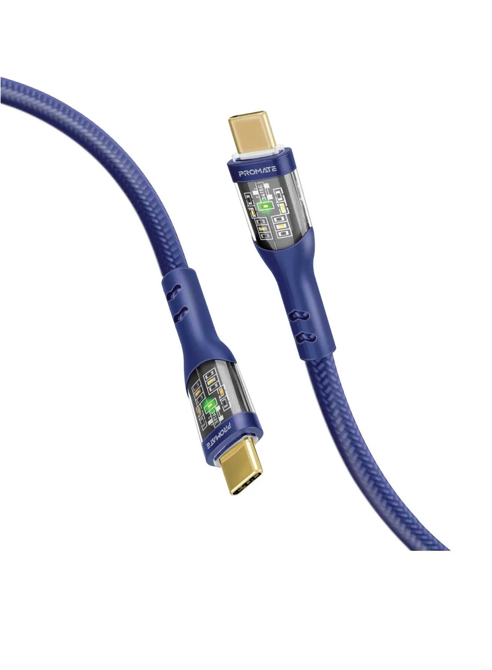 PROMATE Promate USB-C Charging Cable, Stylish Transparent Shelled Type-C Cable with 60W Fast Power Delivery, 480Mbps Data Transfer and Durable 120cm Nylon Braided Cord,  TransLine-CC Blue