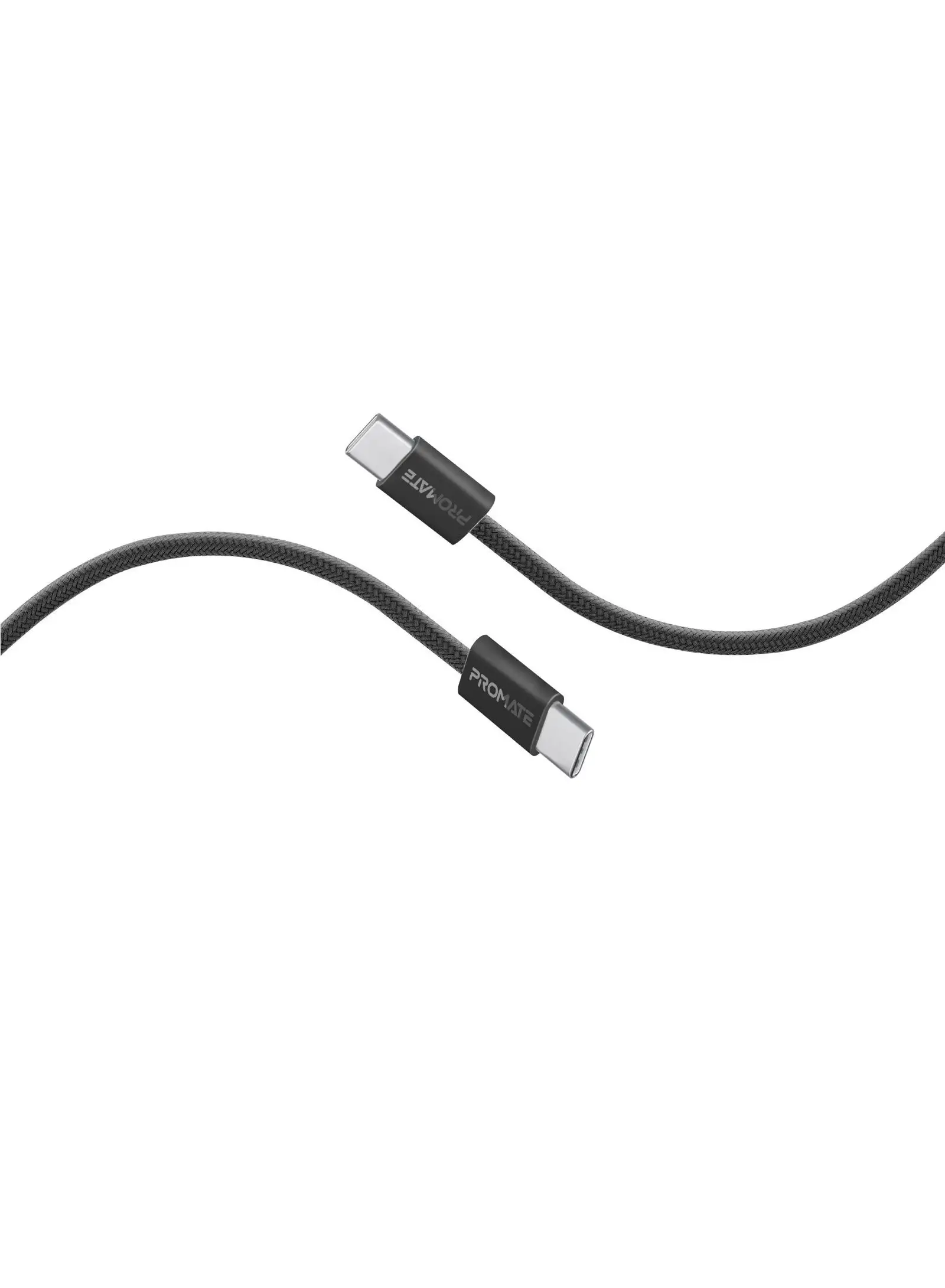 PROMATE USB-C Charging Cable, Powerful Sync Charge Type-C Cable with 60W Fast Power Delivery, 480Mbps Data Transfer and 200cm Tangle-Free Nylon Braided Cord, EcoLine-CC200 Black