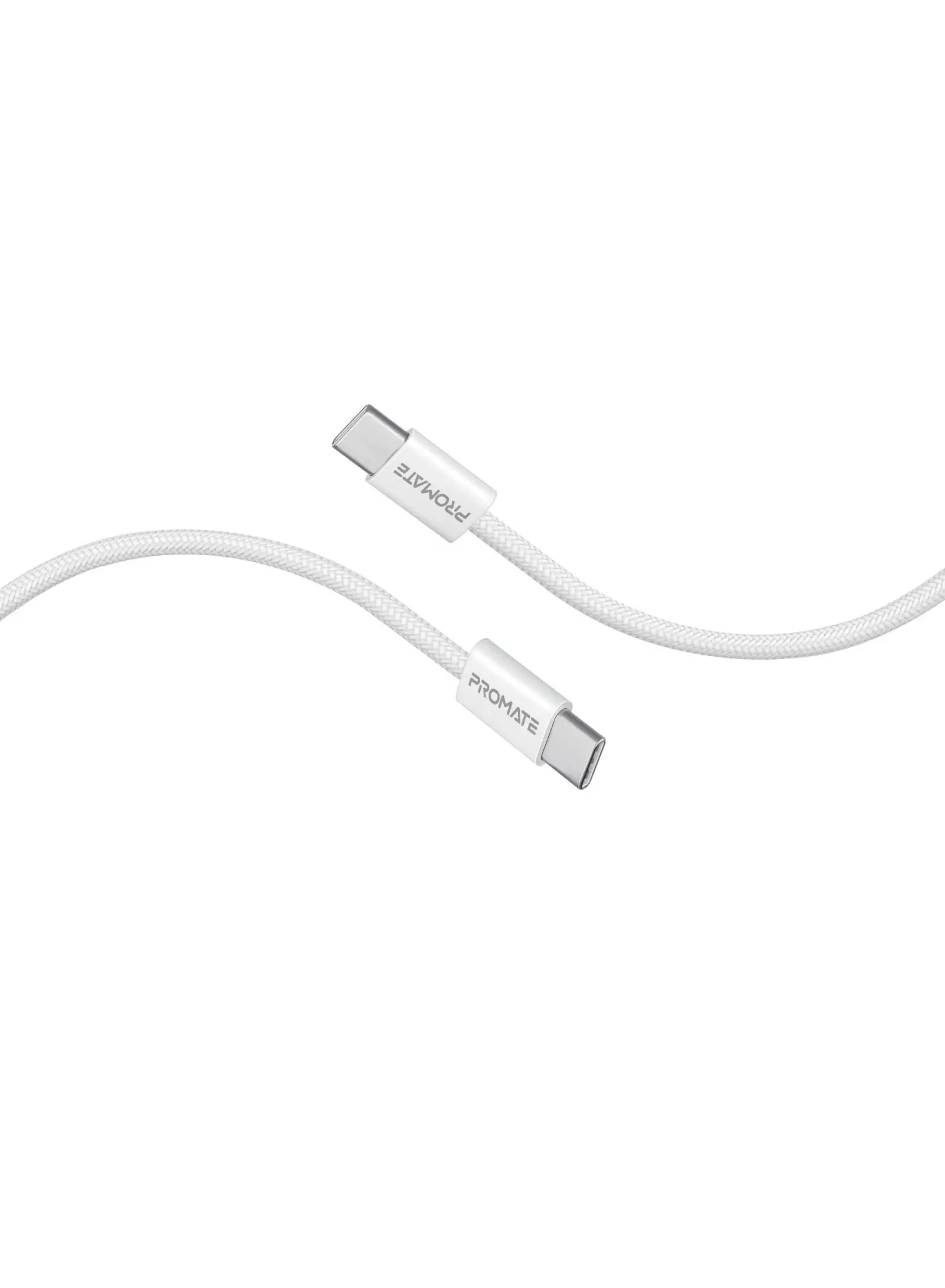 PROMATE USB-C Charging Cable, Powerful Sync Charge Type-C Cable with 60W Fast Power Delivery, 480Mbps Data Transfer and 200cm Tangle-Free Nylon Braided Cord, EcoLine-CC200 White