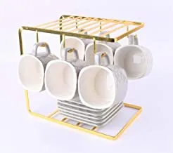 Home Concept 13-Piece Ceramic Tea Cup And Saucer Set With Stand Grey/White