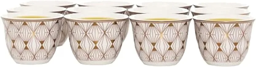 Alsaif Gallery Arabic Coffee Cup Set White Engraved Gold Triangles 12 Pieces Alsaif Gallery