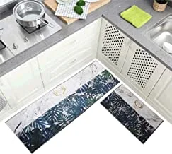 Home Concept 2-Pcs Anti-Slip Kitchen Floor Mat White/Green 122x40Cm+60x40Cm