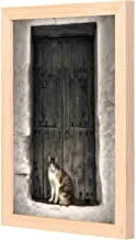 لووا لوحة جدارية على شكل قطة أمام الباب مع إطار خشبي جاهز للتعليق للمنزل ، غرفة النوم ، غرفة المعيشة والمكتب ، ديكور المنزل مصنوع يدويًا ، لون خشبي 23 × 33 سم من LOWHA