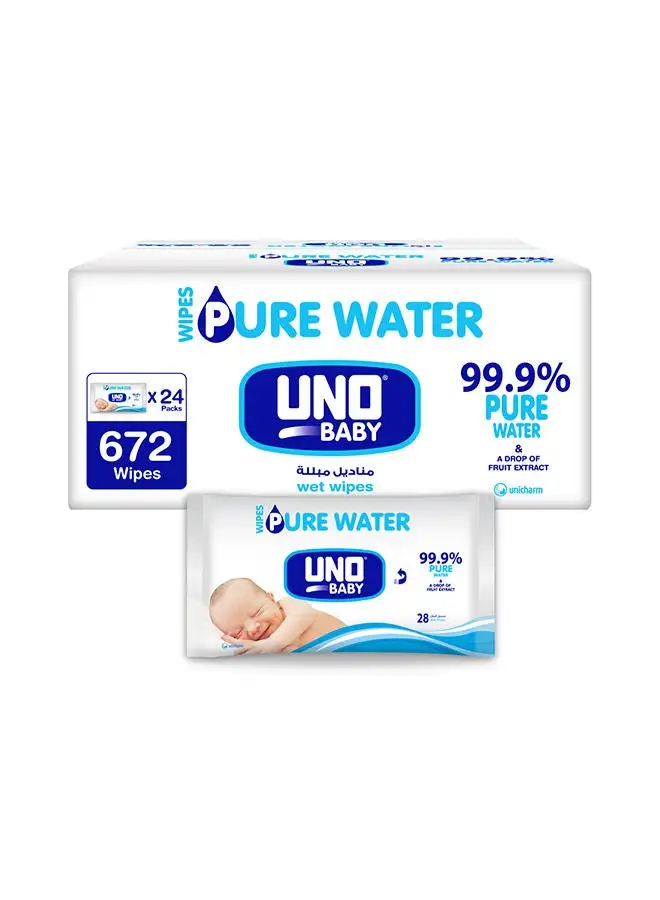 UNO Baby Pure Water Wipes by Babyjoy, 99.9% Pure Water 24 x 28, 672 Wipes