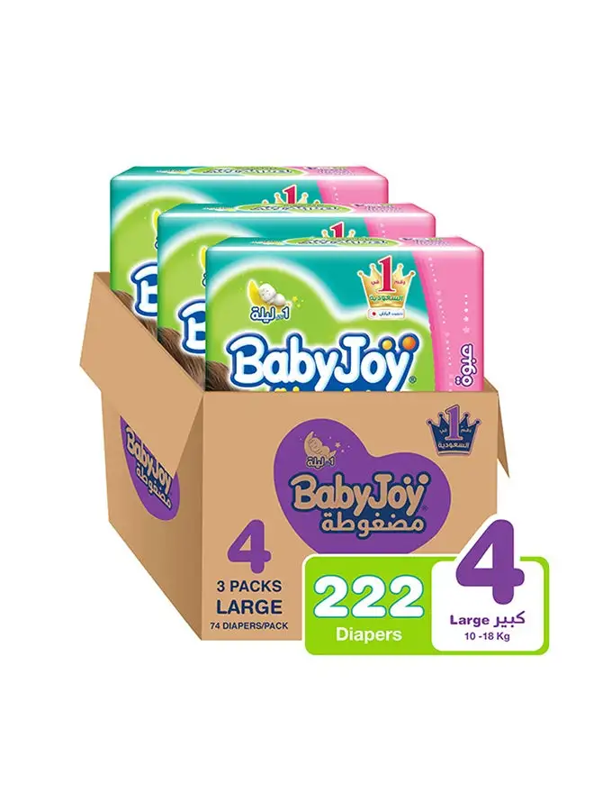 BabyJoy Compressed Diamond Pad Size 4 Large 10 to 18 kg Giant Box 222 Diapers