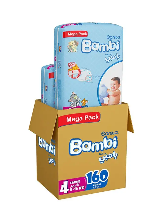 سانيتا بامبي، العبوة الضخمة حفاضات الأطفال مقاس 4، كبير، 8-16 كجم، 160 قطعة (قد تختلف التعبئة)