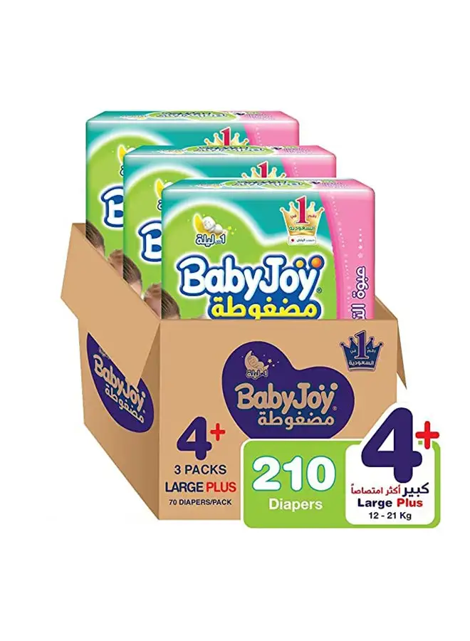 BabyJoy Compressed Diamond Pad, Size 4+ Large Plus, 12 to 21 kg, Giant Box, 210 Diapers