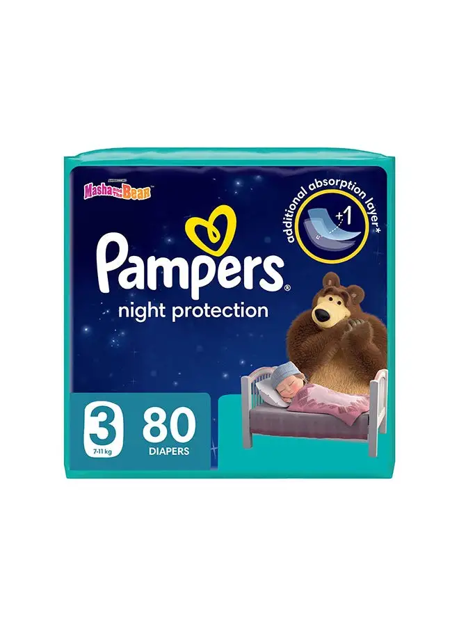 Pampers Baby Dry Night Diapers For Extra Sleep Protection Size 3, 80 Count