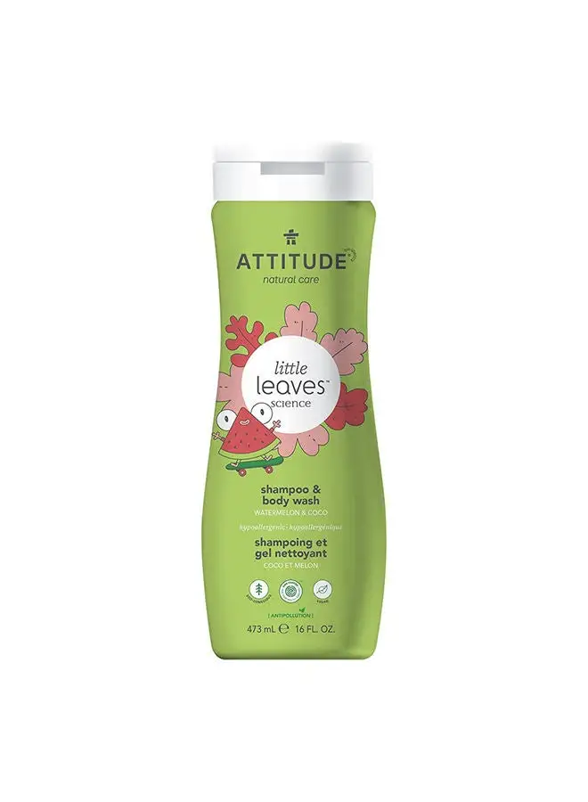 Attitude Kids Shampoo And Body Wash, Ewg Safe Hypoallergenic, Vegan, Perfect For Sensitive Skin, Watermelon And Coco- 473 Ml