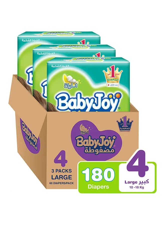 BabyJoy Compressed Diamond Pad, Size 4 Large, 10 to 18 kg, Mega Box, 180 Diapers