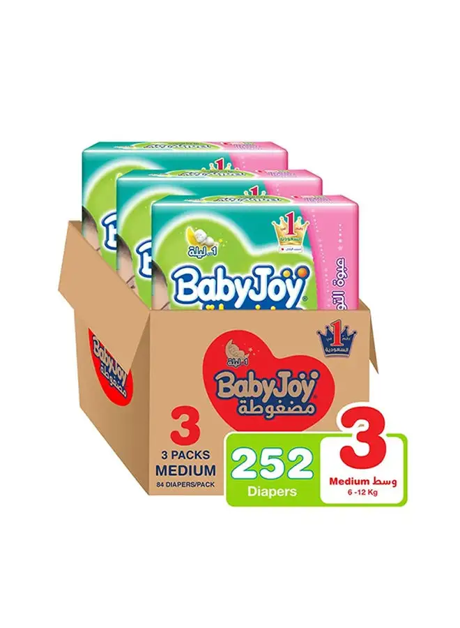 BabyJoy Baby Diapers, Size 3, 6 - 12 Kg, 252 Count (84 x 3) - Medium, Breathable Material, Compressed, Cotton Touch