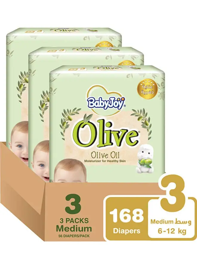 BabyJoy Olive Oil, Size 3 Medium, 6 to 12 kg, Mega Box, 168 Diapers